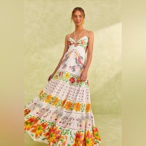 Farm Rio Red Mixed Floral Maxi Dress